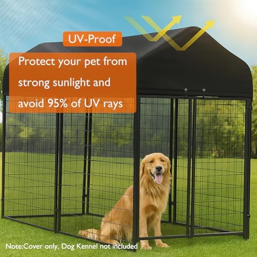 Weatherproof pet kennel shade protector with reinforced metal grommets for security.