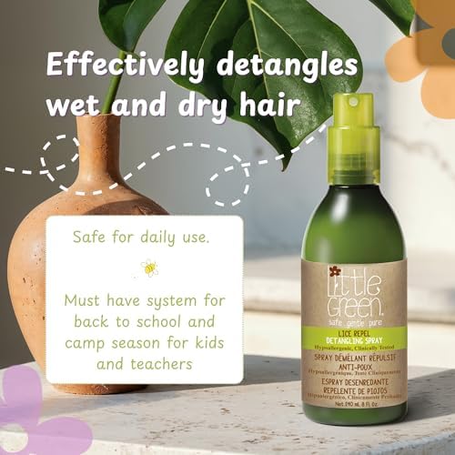 Lice prevention hair spray for children featuring Little Green branding