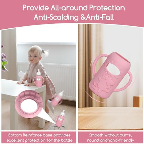 WAJIAYON 4 Pack Silicone Sleeves for Dr. Brown's Glass Baby Bottles -Drop Protection Easy-Grip Baby Bottle Sleeves Holder with Handles, Compatible with Dr. Brown's Newborn Glass Bottles 4 oz/120 ml - Image 7