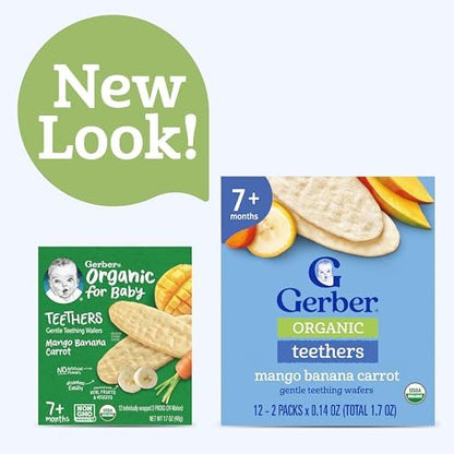 Gerber USDA organic certified teething crackers for infants seven months plus close up view