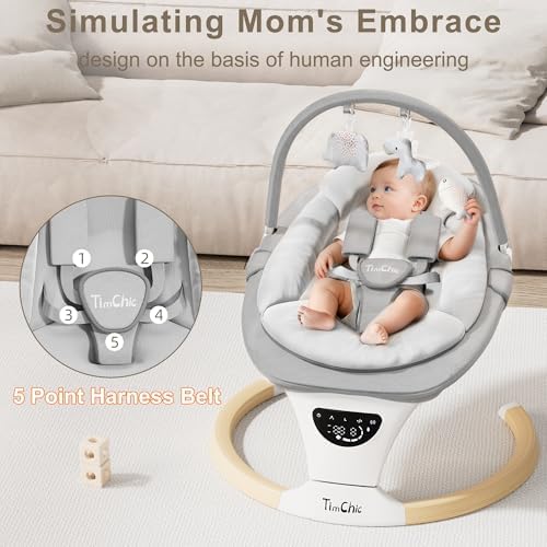 TimChic gray infant swing folded for portability and outdoor travel