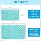 Thick pet self cooling mat placed inside a metal dog crate liner