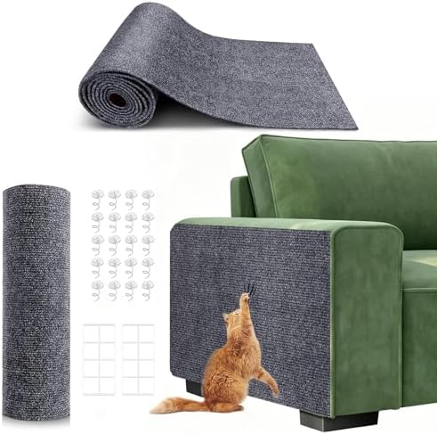 Trimmable dark grey pet carpet protector applied to couch corner