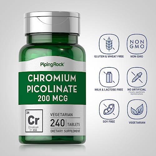 Piping Rock high potency chromium supplement side label detailing standard serving size and dietary certifications
