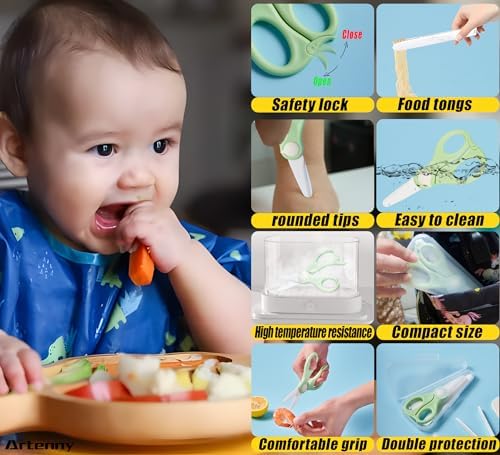 Close up view of the rounded blade tips on the Artenny ceramic infant food shears for enhanced safety.