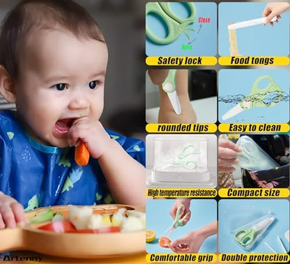 Close up view of the rounded blade tips on the Artenny ceramic infant food shears for enhanced safety.