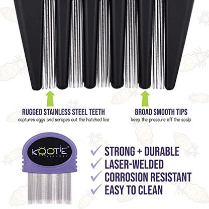 Premium USA imported metal nit extractor comb displayed from an angled side perspective.