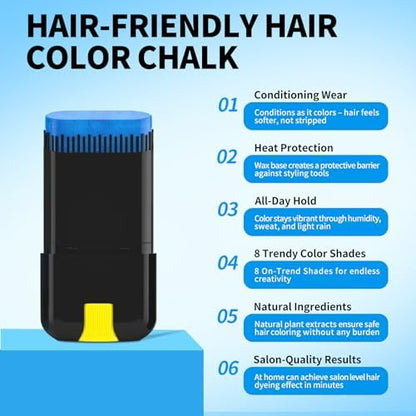 Close up of vibrant blue hair chalk results