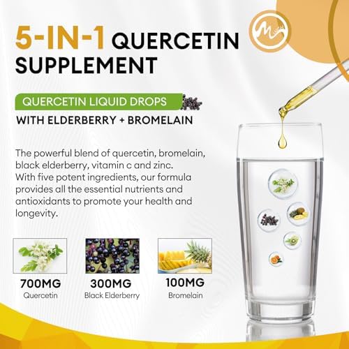Label detail highlighting the 700mg quercetin and five-in-one immunity formula.