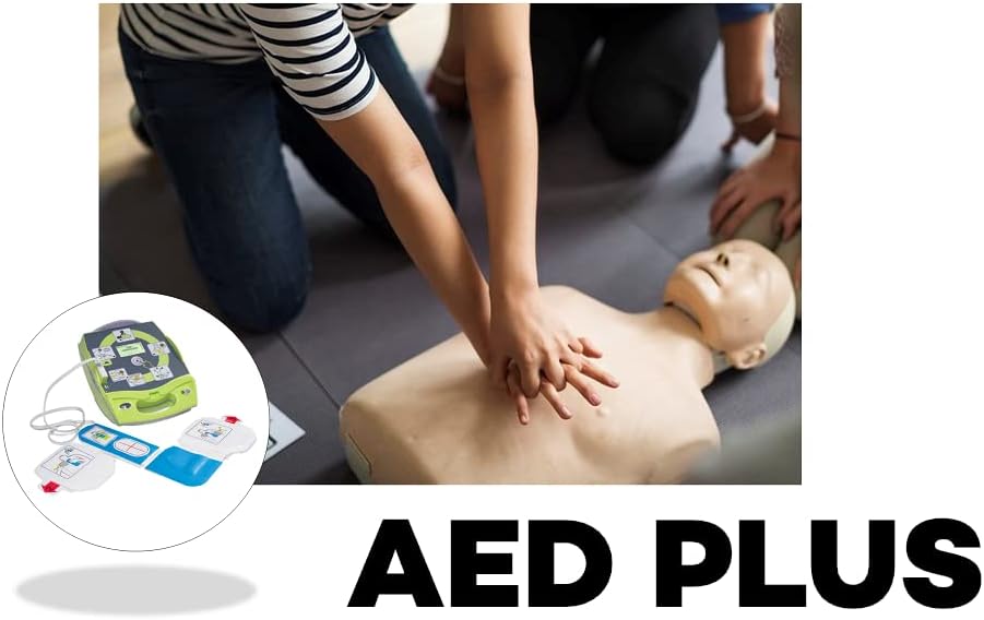 Zoll AED Plus interface showing rescue icons and voice prompt speakers