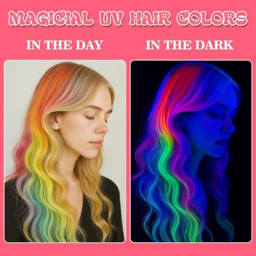 Girl using neon hair chalk for cosplay hairstyle