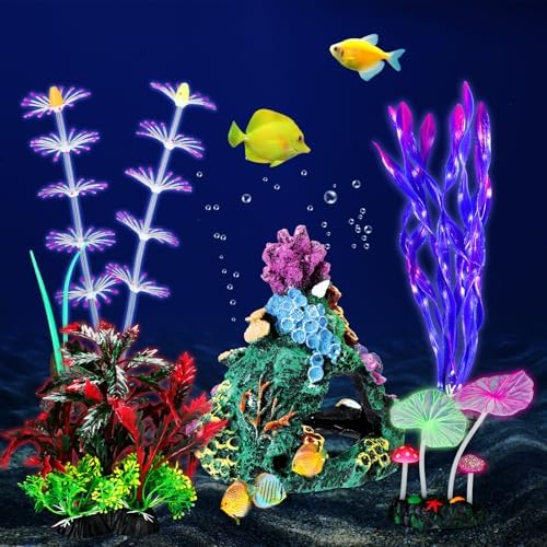 Halloscume five piece glow in the dark fish tank accessories with suction cup bases