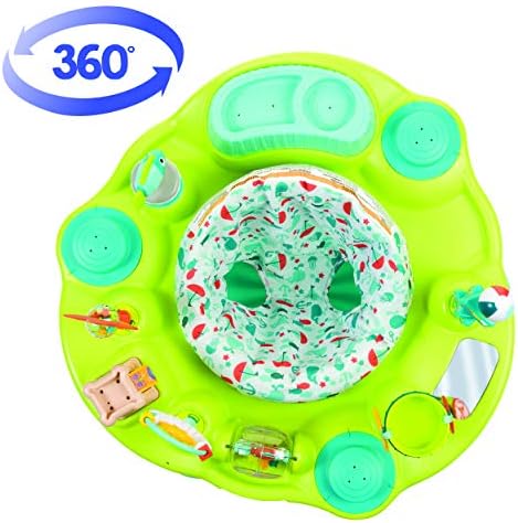 Baby sitting in Evenflo Seaside Splash center with toys