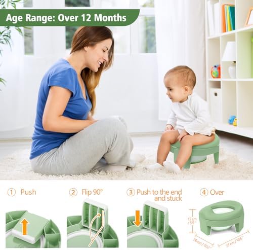 MCGMITT Portable Potty for Kids Travel - Foldable Training Toilet Chair for Toddler Girls with Storage Bags, Potty Training Toilet for Outdoor and Indoor Easy to Clean(Green) - Image 3