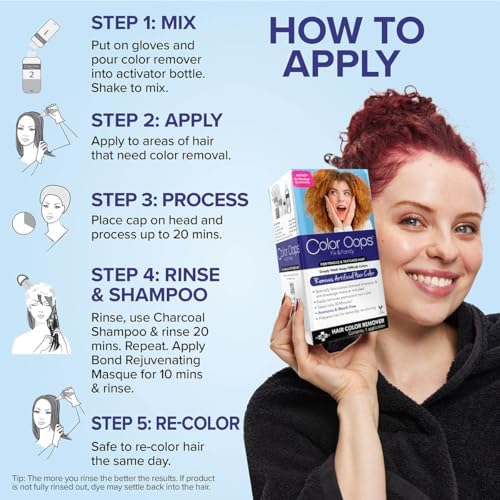 Side view of Color Oops packaging emphasizing the ammonia free and bleach free damage protection benefits for curly and coily hair types