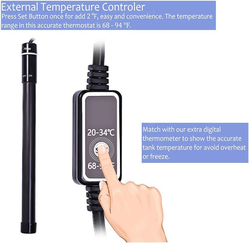 Aquarium heater packaging showing brand and specifications
