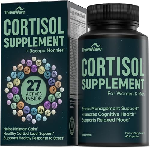 ThriveWave dietary supplement bottle showing natural adaptogen ingredient list