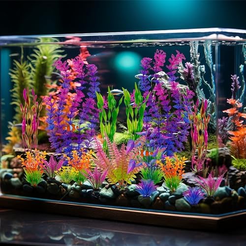 Ameliade artificial aquarium greenery arranged inside a ten gallon freshwater goldfish setup.