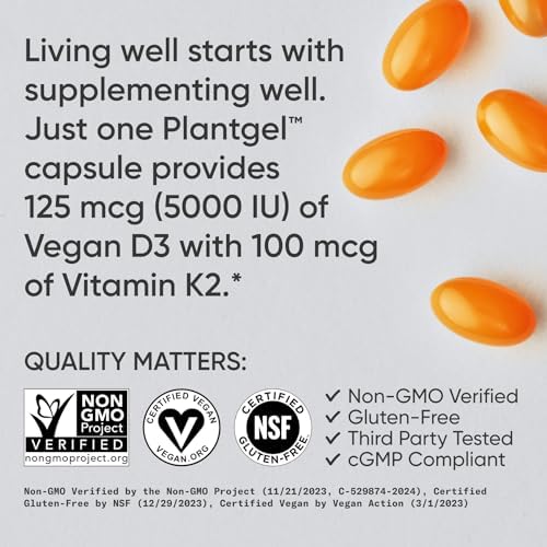 Supplement facts and clean ingredients panel on the back of Sports Research 5000 IU vitamin D3 bottle