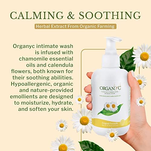 Organyc feminine wash with chamomile essential oil for pH balanced cleansing