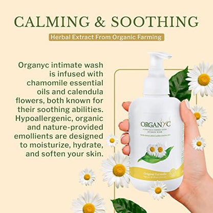 Organyc feminine wash with chamomile essential oil for pH balanced cleansing