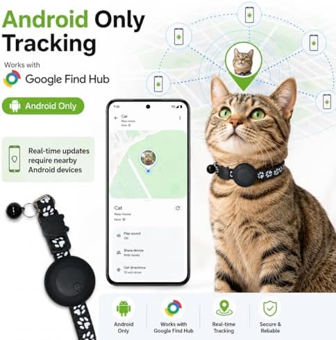Side profile of the MDTZULIK pet tracker smart collar showing the lightweight secure buckle mechanism for felines.