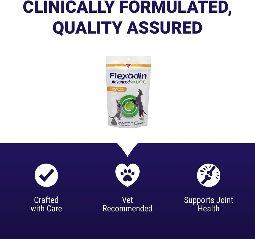 Vetoquinol Flexadin Advanced Hip and Joint Supplement with Undenatured Collagen for Dogs, One Chew a Day Hip and Joint Support Chew for Dogs and Cats, Clinically Proven Vet-Approved Formula, 30 Chews - Image 6
