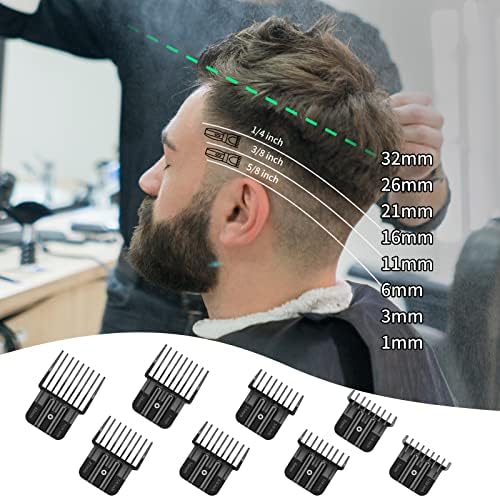 Amorka barberology replacement guards set showcasing the precise fractional inch measurements engraved on each piece.