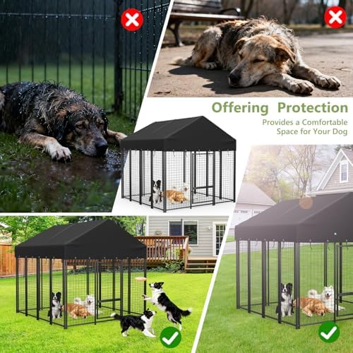 Zippered storage pocket feature on a heavy duty black dog kennel canopy