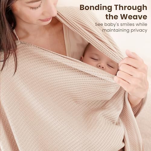 Konssy breastfeeding poncho worn by a mother in public