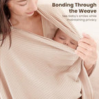 Konssy breastfeeding poncho worn by a mother in public