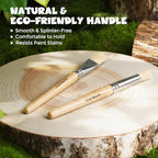 Close up of JUPITEARTH toddler paint brushes highlighting the chunky ergonomic natural wood handles