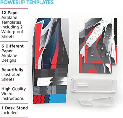 PowerUp Paper Airplane Design Templates highlighting the waterproof and tear-proof DuPont Tyvek sheets.