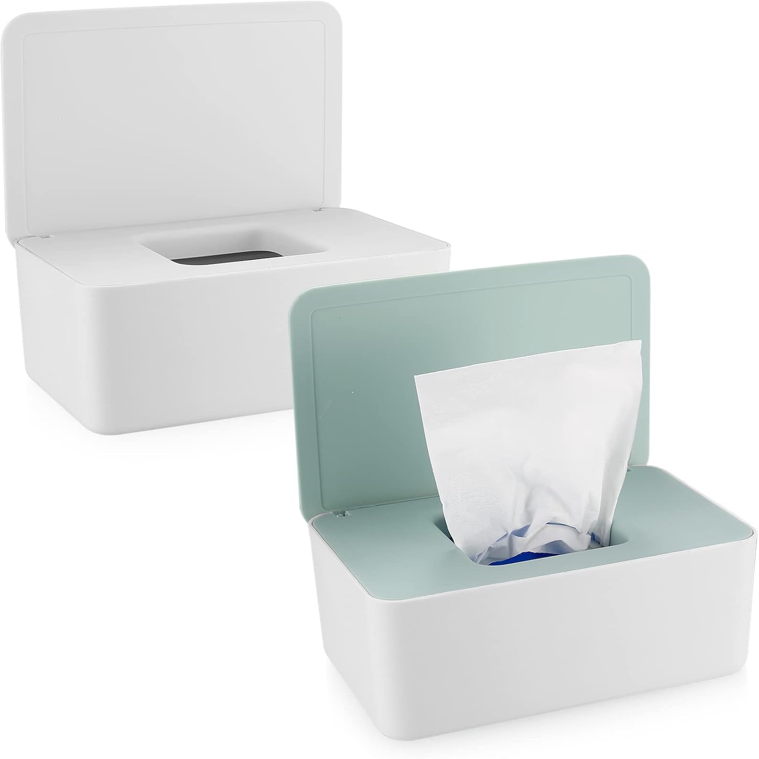 XhjzgcTech diaper wipes dispenser set front view white and green containers