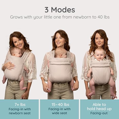 Infantino Honey Blossom carrier showing ergonomic M-position for baby