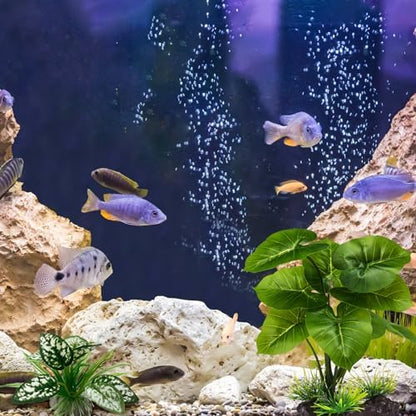 Side angle of Moonorange plastic fish tank plant displaying dense leaf cover for small aquatic pets.