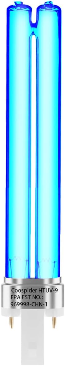 Dimensional view of the 6.5 inch long Coospider Repta G23 base aquatic sterilization bulb.