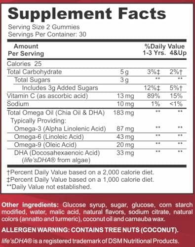 Feel Great Vitamin Co Complete DHA Gummies nutrition label showing plant based ingredients