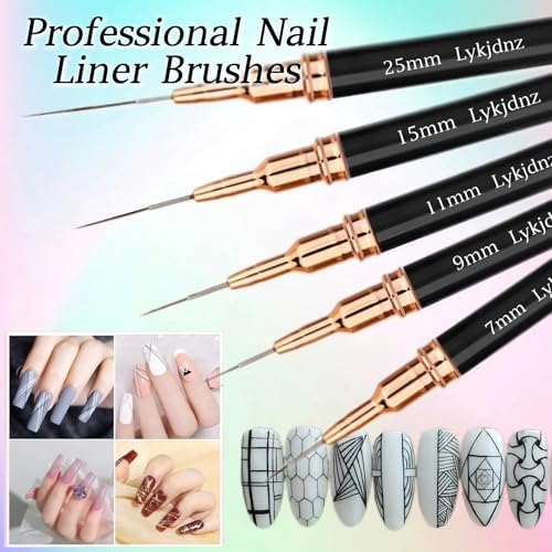 Professional nail art design created with Lykjdnz liner brushes.