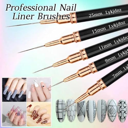 Professional nail art design created with Lykjdnz liner brushes.