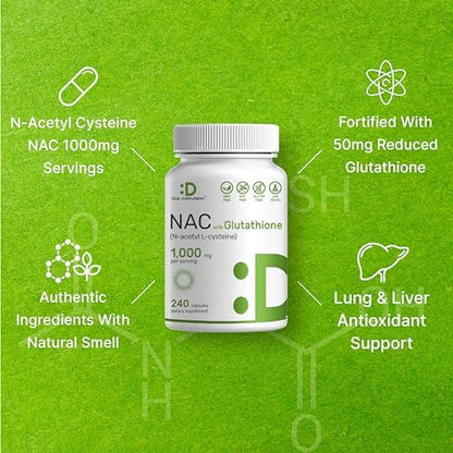 DEAL SUPPLEMENT NAC Supplement (N-Acetyl Cysteine) 1,000mg Per Serving with Reduced Glutathione, 240 Capsules – Antioxidant Support for Immune Health, Lung, & Liver Function - Image 4