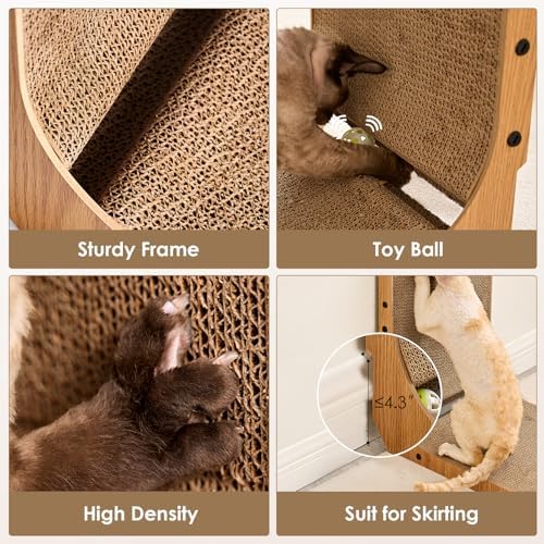 EHEYCIGA premium cat scratching pad package contents including assembly screws, tools, and catnip packets.