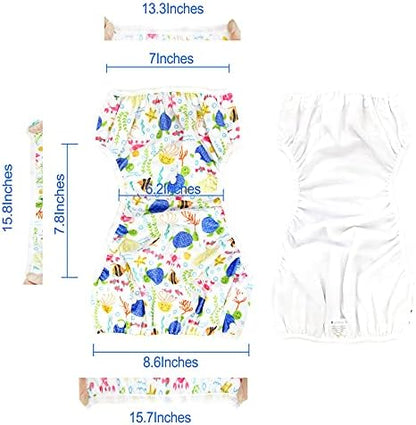 Close up of the waterproof PUL exterior layer on the Langsprit marine print baby swim diaper
