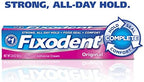 Denture adhesive cream thin strip applied to clean dry denture fitting surface