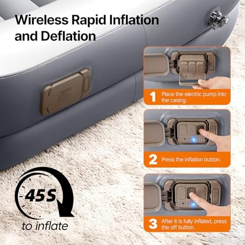 OGERY kids air mattress with integrated cordless rechargeable electric pump highlighting the automatic setup feature