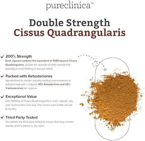High potency vegetarian Cissus Quadrangularis 1000mg capsules clear product layout.