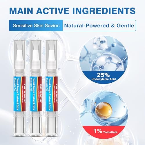 Close up of the Dr. Rapid packaging details featuring twenty-five percent undecylenic acid for damaged toenails.