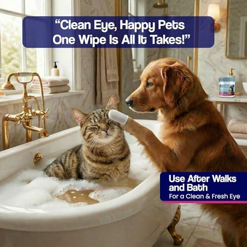 Routine pet eye grooming using fragrance free gentle eye wipes for dogs.