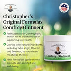 Topical herbal salve with comfrey leaf for skin rejuvenation and bruising relief.