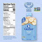 Close up of Gerber banana baby food pouch nutritional facts